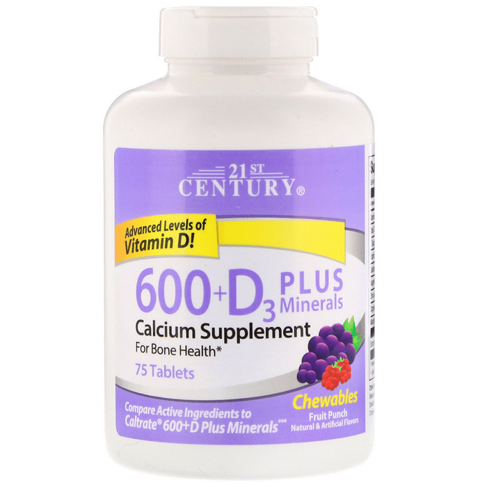 21st Century 600 + D3 Plus Minerals Chewable Tablet Fruit Punch
