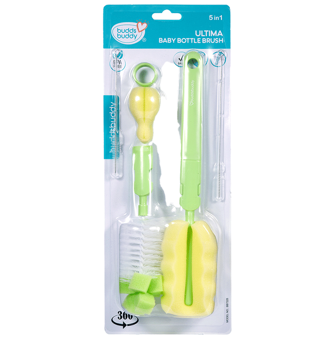 Buddsbuddy 5 in 1 Ultima Baby Feeding Bottle Nipple Straw Brush Cleaner Green