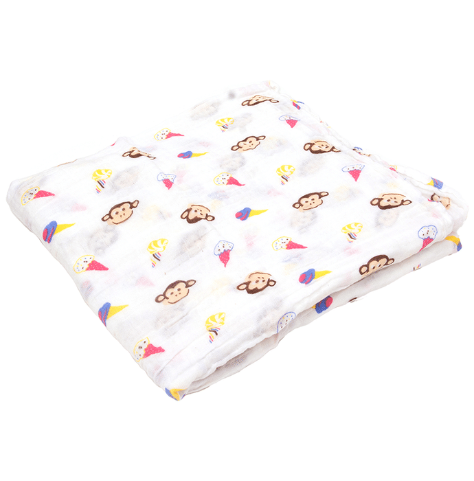 Polka Tots 100% Organic Muslin Cotton Soft Swaddle Wrap Blanket Monkey - Grey