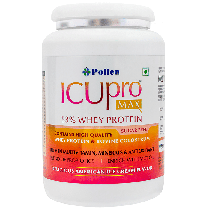 Pollen Icu Pro Max with 53% Whey Protein with Multivitamins Minerals & Probiotics | Sugar Free | Flavour American Ice Cream Powder