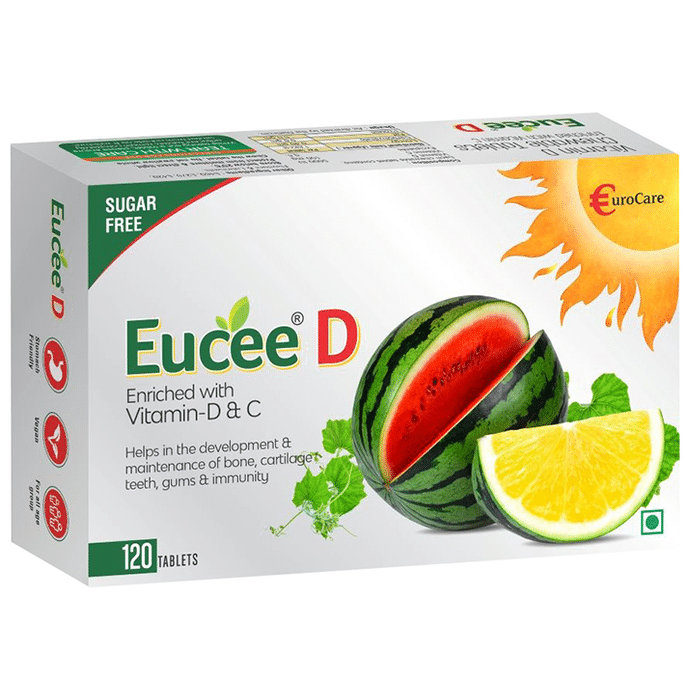 Eucee D with Vitamin D & C for Bones Watermelon Sugar Free for Immunity Bone Cartilage Teeth & Gums Watermelon Tablet