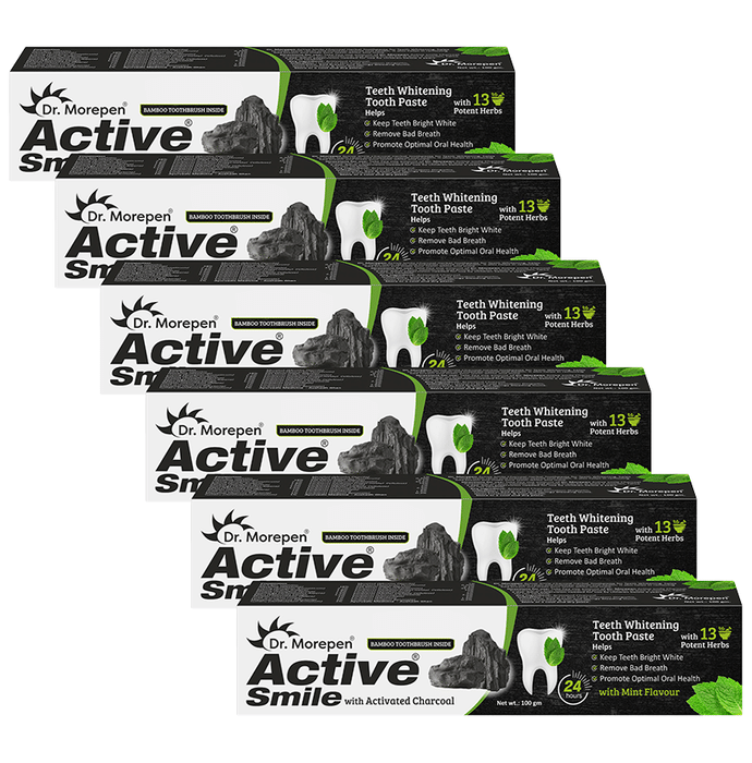 Dr Morepen Active Smile Charcoal Toothpaste (100gm Each) Mint Bamboo Toothbrush Inside