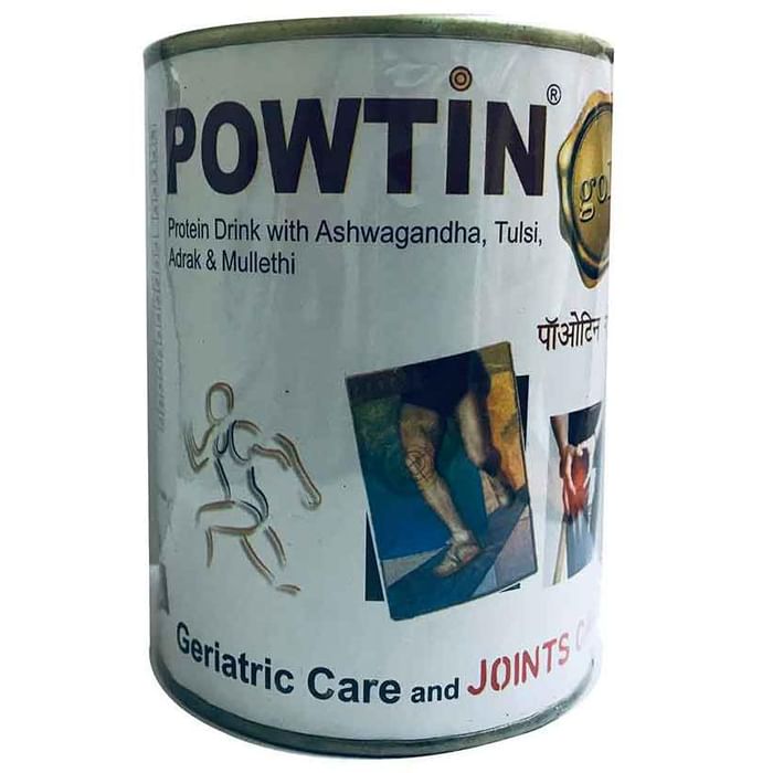 Powtin Gold Protein with Ashwagandha for Geriatric & Joint Care | Sugar Free | Flavour Kesar Elaichi Powder