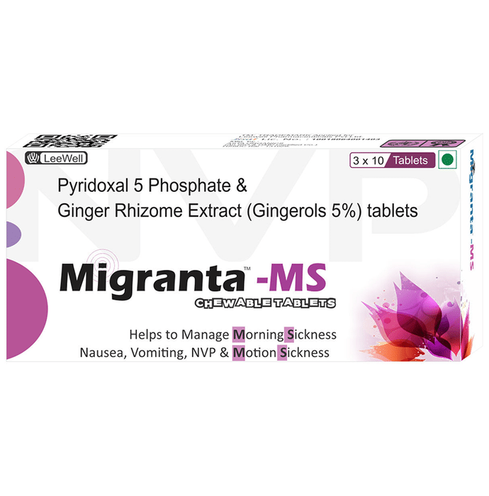 Migranta -Ms Ginger Chewable Tablet with Vitamin B6 for Morning Sickness Nausea Vomiting  NVP Travel Motion Sickness