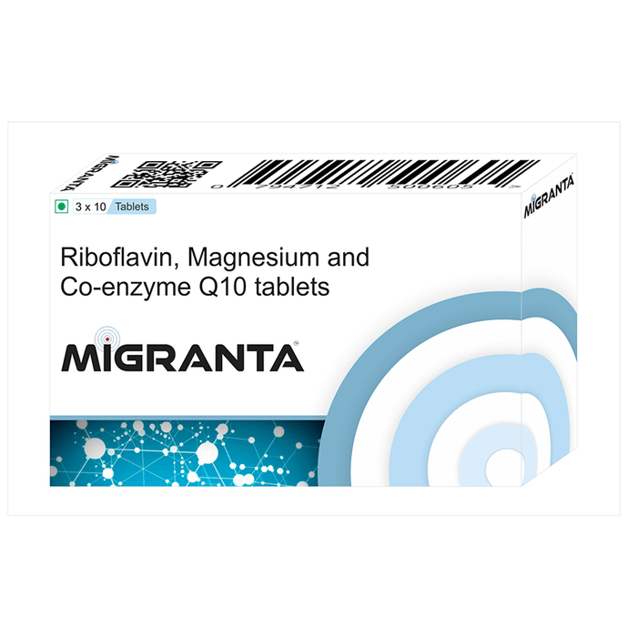 Migranta Riboflavin (B2) Magnesium Co-Q10 for Sensitivity Migraine & Headache Supplement Tablet
