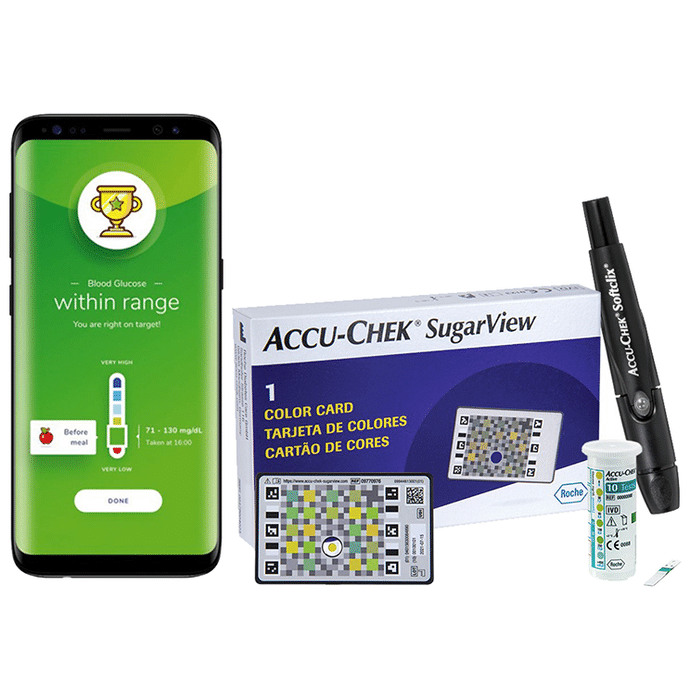 Accu Chek SugarView System Combo Pack of Accu-Chek SugarView 1 Color Card Accu-Chek Active 10 Test Strip & Accu-Chek Softclix Kit