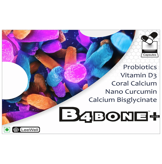 LeeWell B4 Bone +Plus Capsule with Chelated bisglycinate Calcium + Vitamin D3 Probiotics Nano Curcumin for Joint Support Bones Gut Health