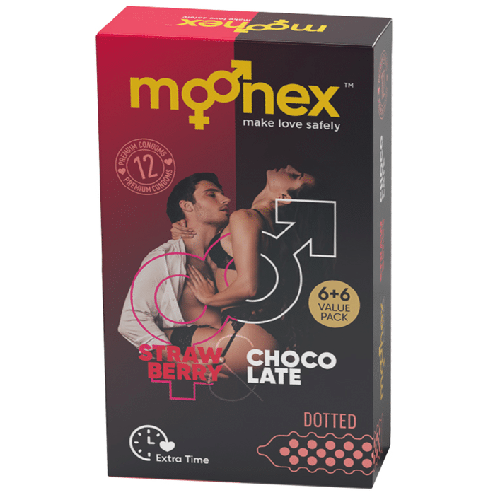 Moonex Moonex Super Dotted with Extra Time Condom (12 Each) Chocolate Strawberry