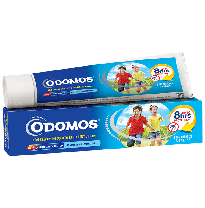 Odomos Non-Sticky Mosquito Repellent Cream with Vitamin E & Almond Oil