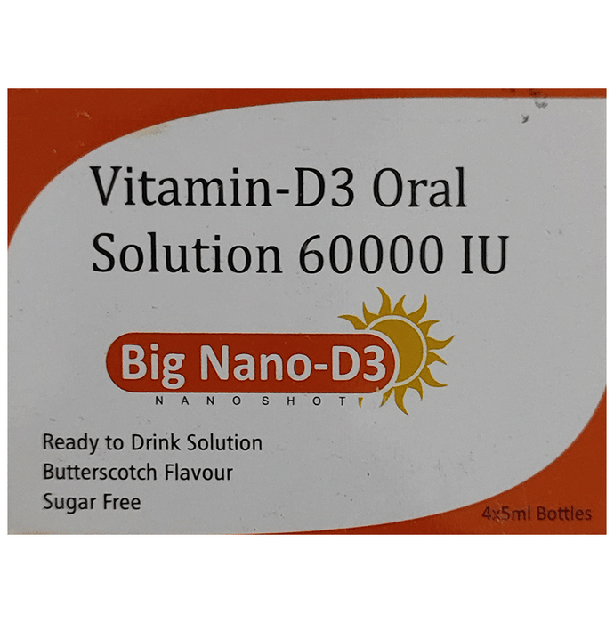 Big Nano-D3 with Cholecalciferol 60000 IU | Ready to Drink Oral Solution for Bone Health | Sugar-Free | Flavour Butterscotch