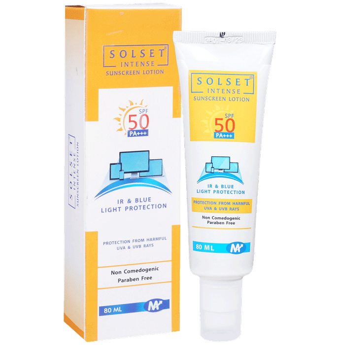 Solset Intense Sunscreen Lotion SPF 50 PA+++ | For UVA/UVB IR & Blue Light Protection | Paraben-Free