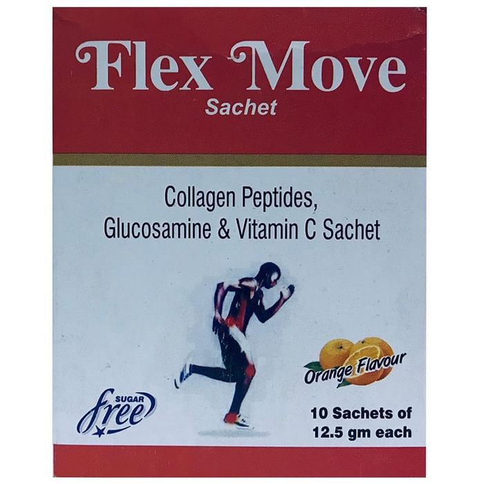 Flex Move Sachet with Collagen Glucosamine & Vitamin C | Sugar Free | Flavour Orange