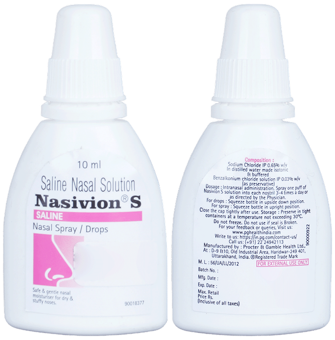 Nasivion S Saline Nasal Drops | Safe & Gentle Nasal Moisturiser for Dry & Stuffy Nose