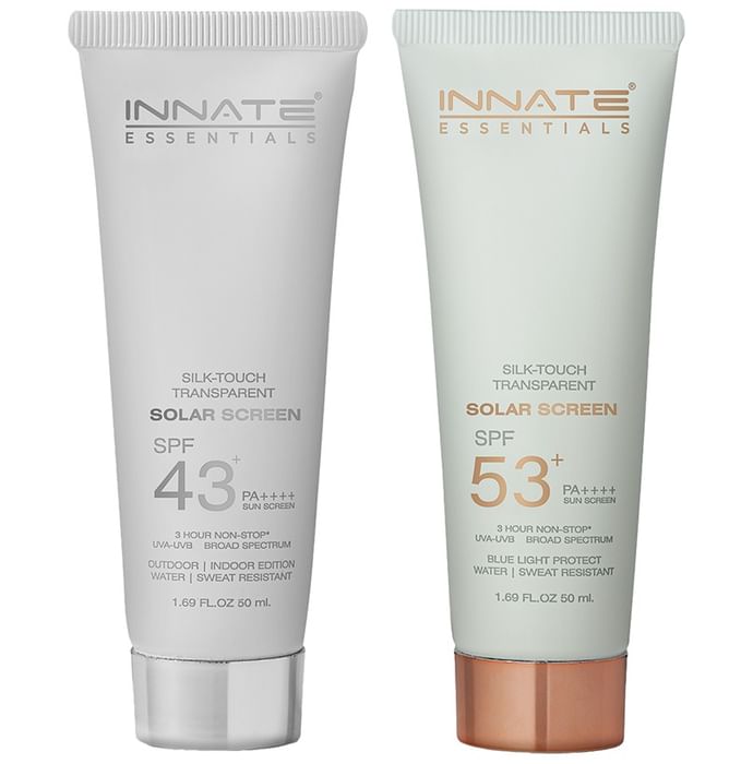 Innate Essentials Combo Pack of Silk-Touch Transparent Solar Screen Sunscreen SPF 43+ PA++++ & SPF 53+ PA++++ (50ml Each)