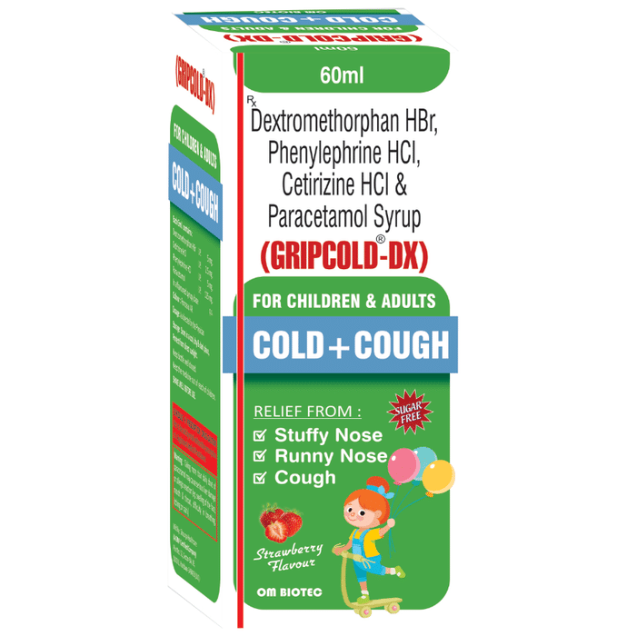 Gripcold-DX Syrup Strawberry Sugar Free